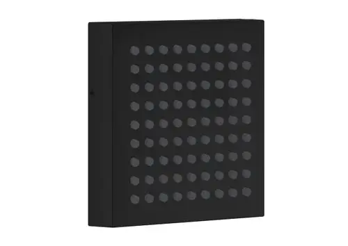 Schwarze Duschkopfplatte mit zahlreichen identisch angeordneten Auslassöffnungen, hergestellt von AXOR. Minimalistisches Design für eine moderne Dusche.